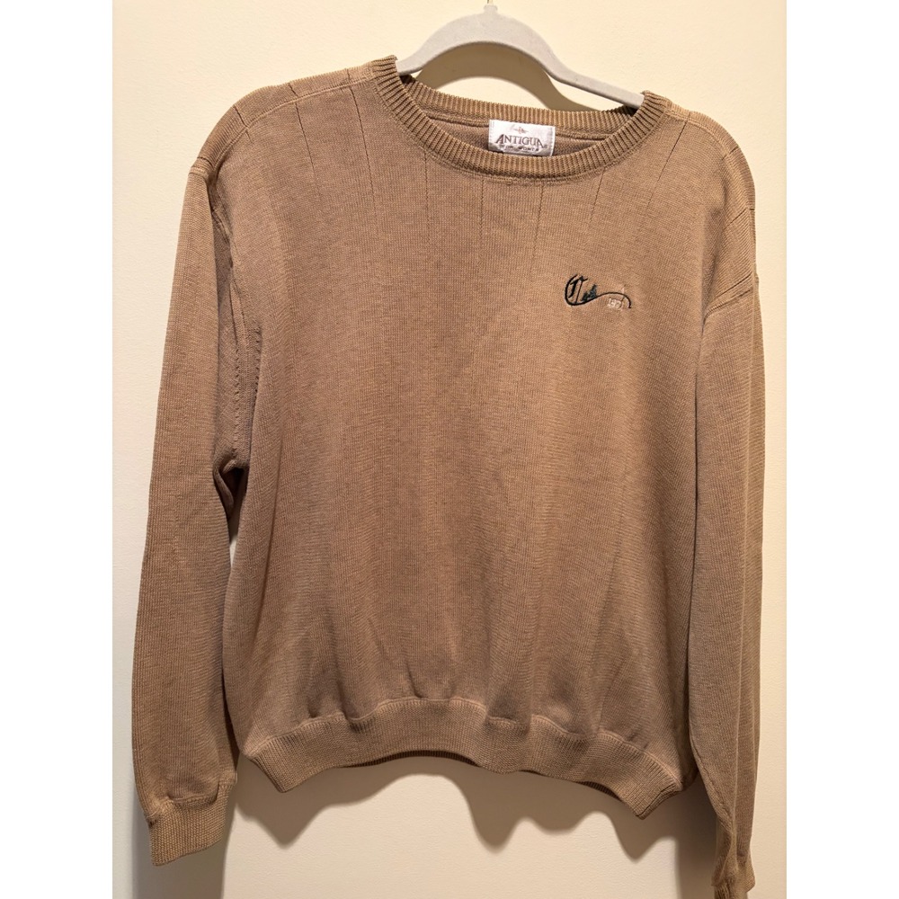Antigua Women Tan Brown Crewneck Sweater Long Sleeve Pullover Size L